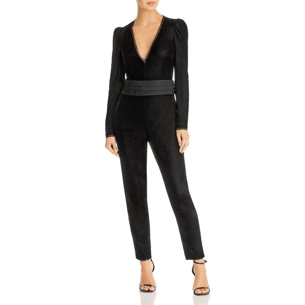 Rachel Zoe Womens Rafaele Black Velvet Pintuck Dressy Velvet Jumpsuit NWT